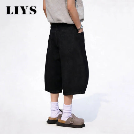 LIYS Summer American Style Retro Black Ultra Baggy Machete Wide Leg Denim Shorts Fashion Men's Women's Daily Jeans Capris Jeans