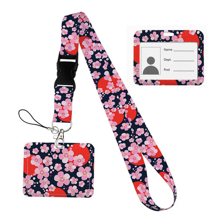 Flower design Lanyard Business Credit horizontal Card Holder Neck Strap Keychain Hang Rope ID Badge Holder Lariat Lasso