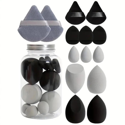 14Pcs Hybrid Makeup Sponge & Powder Puff Set - Hydrophilic Latex-Free Foundation & Loose Powder | Vegan Oil-Free Beauty Tools