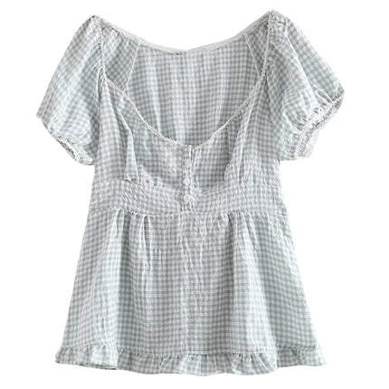 Y2K Aesthetic Fairy Vintage T-shirt Kawaii Grunge Lace Crop Top Square Collar Short Sleeve Sweet Girl Milkmaid Tee Women Clothes
