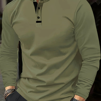 A Stylish Men's Round-Neck Plain Spliced Polo Shirt Suitable for Wearing at Home in Summer, Autumn, and Winter