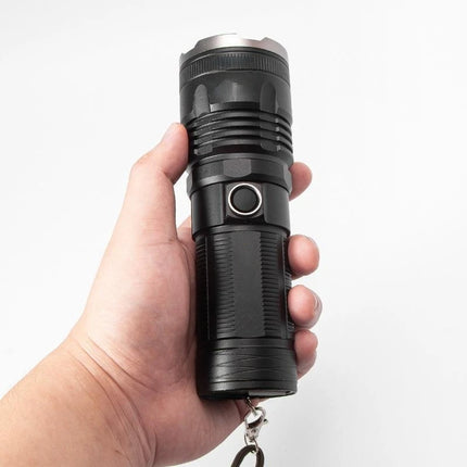 New model LED adjustable focus flashlight, USB rechargeable, aluminum alloy, high-intensity, outdoor camping self-defense flashl