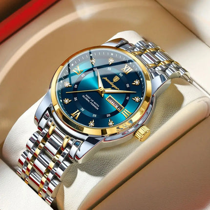 POEDAGAR Luxury Fashion Men's Wristwatch Waterproof Stainless Steel Luminous Trendy Men's Watch Date Week Men's Quartz Watches Reloj
