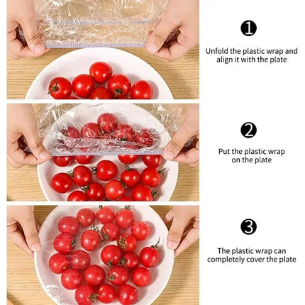 500/50Pcs Disposable Food Cover Fruit Food Cover Elastic Plastic Shower Cap Food Grade Storage Bag Kitchen Organizer Cling Film