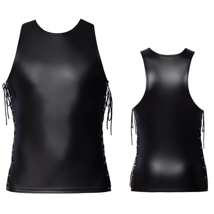 Men Faux Leather Tops and Boxer Stretch Pu Leather Short Sleeve  Club Slim Bar Stage Performance Tee  Elastic  Blouse with Pants