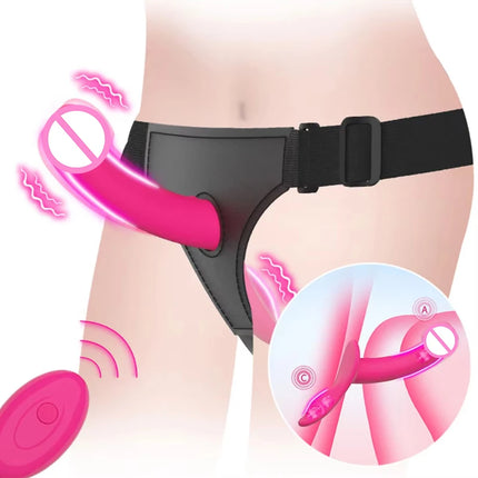 Strap-On Vibrating Dildo Adjustable Harness Vibrator with 10 Vibration Modes Wearable Harness Sex Toy for Female Couple Lesbians