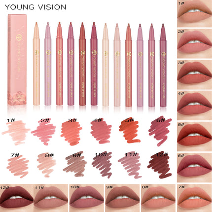 Waterproof Liquid Lip Liner, Gourd Shape Sponge Applicator for Precise Outline - Matte Long-Lasting Lip Contour Pen, Lip Tint