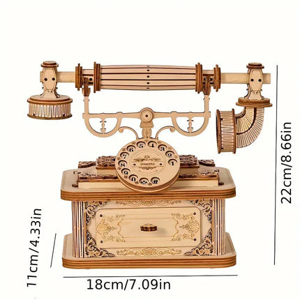 Creative Retro Telephone 3D Wooden Puzzle for Adults Tabletop Model Kits Decoration and Gift for Christmas Birthday
