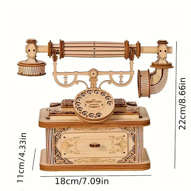 Creative Retro Telephone 3D Wooden Puzzle for Adults Tabletop Model Kits Decoration and Gift for Christmas Birthday