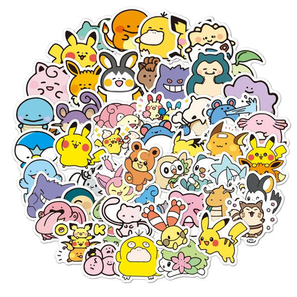 100PCS Cute Anime Pokemon Cartoon Stickers for Laptop Motorcycle Stationery DIY Kids Toys Graffiti Sticker Decoration