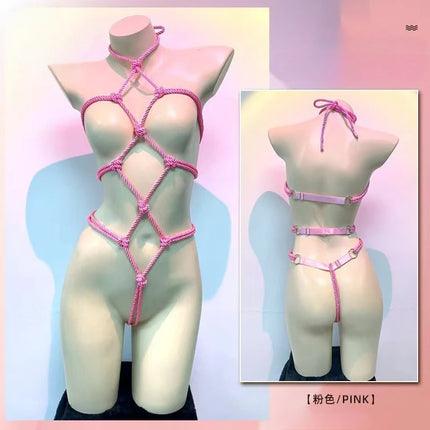 Perspective Temptation Rope Bodysuit Sexy Bondage BDSM Open-Crotch Lingerie Adjustable Erotic Lingerie Set Erotic Accessories