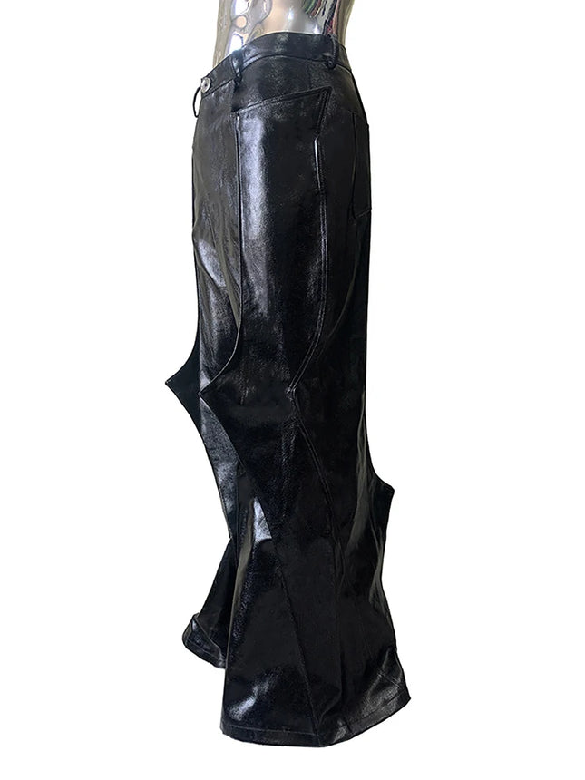 Nerazzurri Autumn Shiny Black Pu Leather Flare Pants for Men Dark Academia Vintage Opium Style Streetwear Clothing Fashion 2026