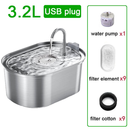 3.2L Cat Automatic Water Dispenser Pet Water Fountain USB With Filter Stainless Steel Dog Drinking Fountain For Cats Dogs ﻿