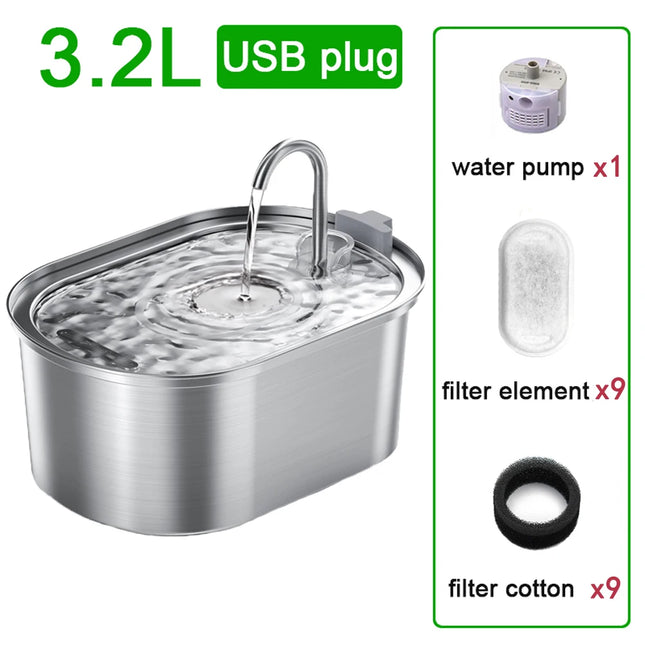 3.2L Cat Automatic Water Dispenser Pet Water Fountain USB With Filter Stainless Steel Dog Drinking Fountain For Cats Dogs ﻿