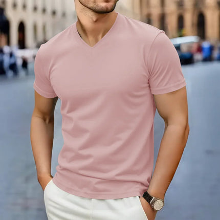 2025 New Men's Casual Fashion Simple V-neck Short-Sleeved T-shirt Summer Comfortable Breathable Versatile Top