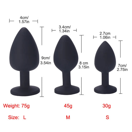 Silicone Anal Plug Adult Toys for Men Women Heart Crystal Anal Trainer for Couples Sex Toys Silicone Butt Plug Anal Toy 3 Sizes