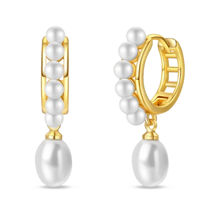 925 Sterling Silver Gold Pearl Hoop Earrings Pave Large Circular Shape Earring Gift for Women Jewelry Anniversary Wedding