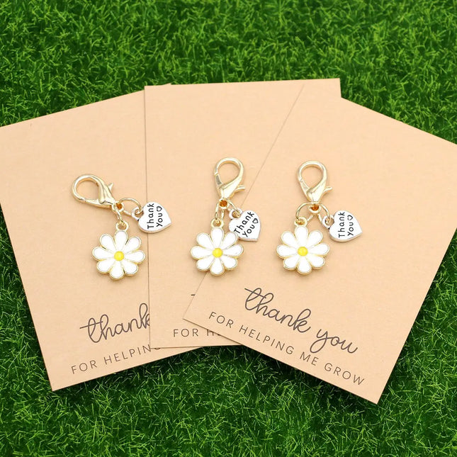 5pcs Elegant Charm Heart & Flower Keychains Inspirational Cards Daisy Tulip Hydrangea Cherry Blossom Birthdays Weddings Festive