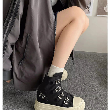 CHABELLA Women's High Top Canvas Shoe Design Buckle Strap Zip Simplicity Female Shoes 2025 High Street Grace Walking Shoes