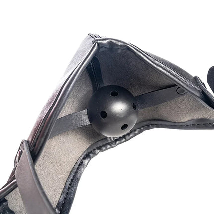 Adjustable Leather Mask with Mouth Gag Bdsm Bondage Slave Ball Mouth Plug Black Breathable Mask Training Sex Toy for Women Gay