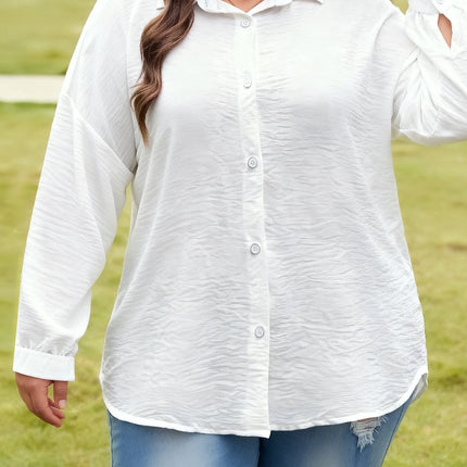 Plus Size Women's White Shirt Collared Long Sleeve Loose