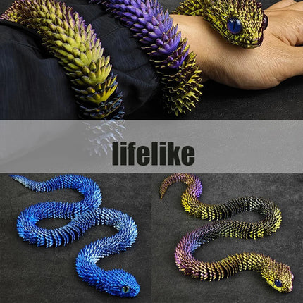 60CM 3D Printed Snake Rotatable Joints Snake Figurines Creative Home Office Desktop Crafts Ornament 2025 New Year Crafts Gift
