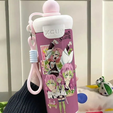 Demon Slayer Stainless Steel Insulated Cup Cute Fashion Cartoon Floating Ball Straw Thermos Portable Coffee Cup Gift for Friends