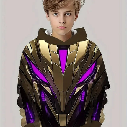Fashion Hoodies for Boys Mecha 3D Print Kids Clothes Long Sleeve Sweatshirt Loose Oversized Top Casual Streetswear Boys Clothing