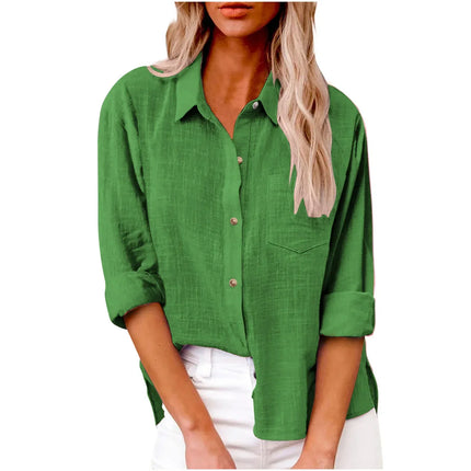 Cotton Linen Long Sleeve Shirts for Women T Shirt Solid Fashion T-Shirt Woman Clothes Tshirt Elegant Casual Tops Tees Streetwear