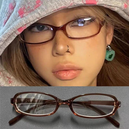 Retro Fashion Red Green Small Square Oval Frame Glasses Women Girls Y2K  Anti Blue Light Glass Reading Eyeglasses Decor Eyewear