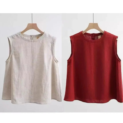Loose Cotton Linen Vest Women's Summer New Plus Size Fat MM Outerwear Inner Match Svel T-shirt Top Versatile Round Neck