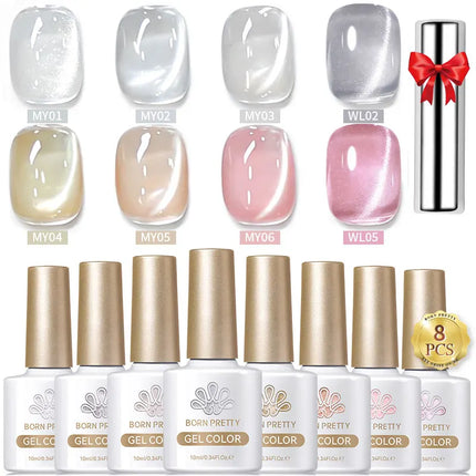 BORN PRETTY Cat Magnetic Moonlight Gel Nail Polish Set 10ml Sparking White Silver Water-light Soak Off UV Gel Nail Art Manicure
