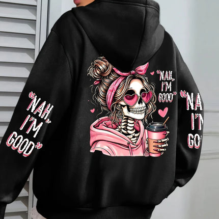 I'm Good Coffee Skull Funny Printing Womens Hoodie Loose Jogging Pullovers Fleece Autumn Sportswear Casual Y2K Unisex Hoody
