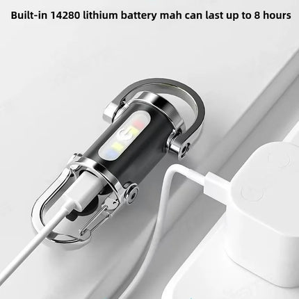 Mini Keychain Flashlight Rechargeable COB Pocket Work Light with Hook Emergency Warning Lamp for Camping Hiking Walking Outdoor