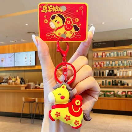 Cartoon Horse Keychain Year of Horse Lucky Zodiac Pony Keyring Horse Pedant Chinese Zodiac Horse Design Key Ring New Year Gift