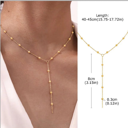 Gold Plated Stainless Steel Lariat Necklace, Dainty Long Layered Necklace for Women Girls, Y-Shaped Drop Pendant