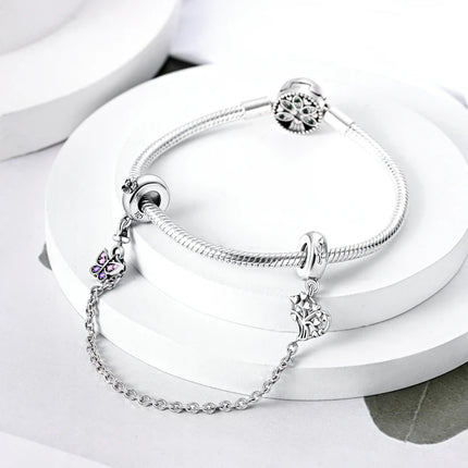 Sparkling Clear Silver Safety Chain 925 Sterling Silver Safety Chain Charm Beads Fit Original Bangle Bracelet DIY Jewelry