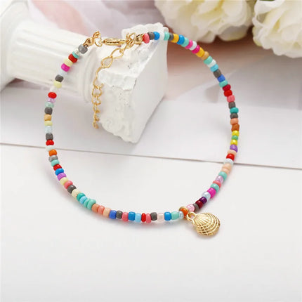 Modyle Bohemian Colorful Beads Shell Anklets for Women Summer Ocean Beach Ankle Bracelet Foot Leg Jewelry