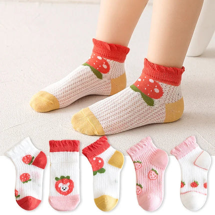 5 Pairs 1 To 12 Years Children's Socks 2025 Spring Summer Baby Boys Girls Cotton Mesh Breathable Thin Soft Cute Socks Kids Socks