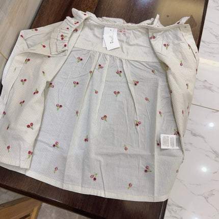 BP26 early spring new style big girl lapel cherry embroidered long-sleeved shirt