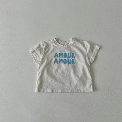 Children Summer Fashion Letters Print Tees Baby Boys Solid T-Shirt Kids White Cotton Top Clothes Girls Casual TShirt 2-7Years