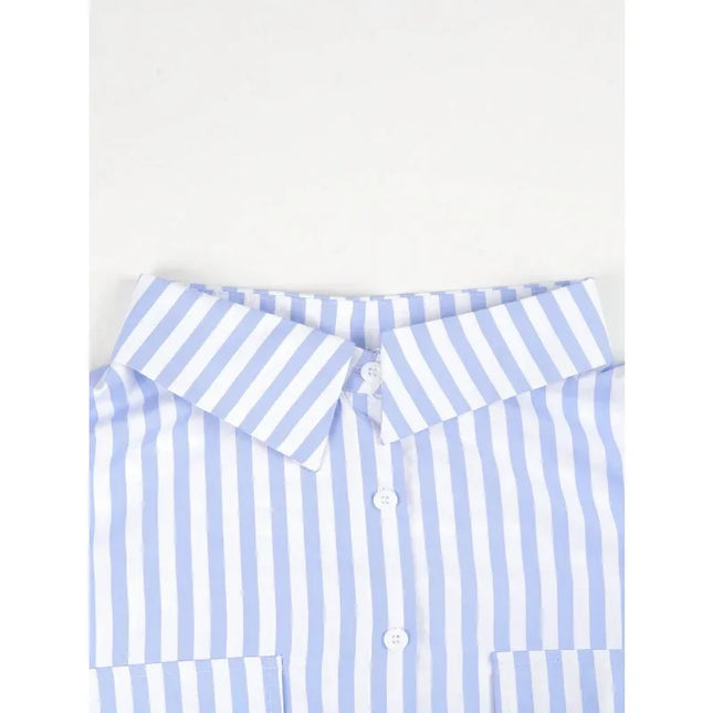 Plus Size Women's Fashionable Striped Button-Up Blouse Shirt Ladies Casual Long Sleeve Shirt Tops