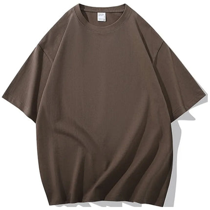 Xinjiang cotton 300g heavy cotton round neck short-sleeved T-shirt loose solid color large size men's and women's couples shirt