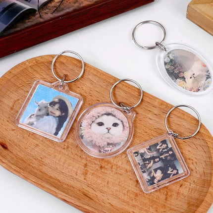 1-50pcs Transparent Acrylic Blank Insert Keychain Round Sauqre Photo Picture Frame Rectangle Keyring Holder DIY Split Ring Gifts