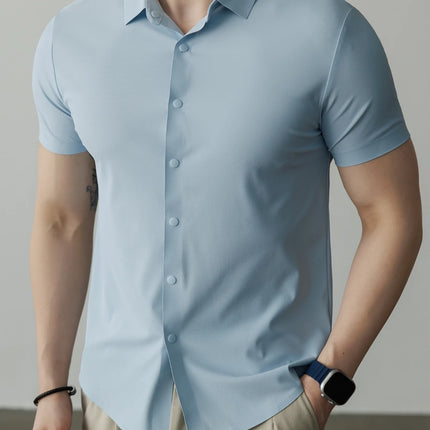 Men's 4-Way Performance Stretch Short Sleeve Shirt Slim Fit Quick Dry Cooling Athletic Polo Casual Button Down Business Top