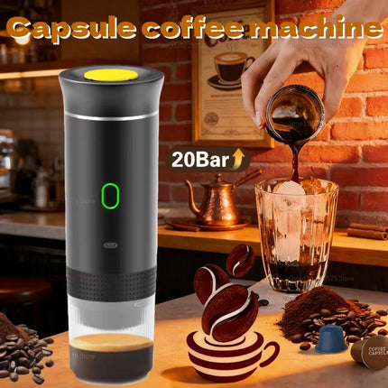Electric Portable Espresso Coffee Maker for Car Home Camping 3-in-1 Capsule Powder Travel Coffee Machine with USB Rechargeable