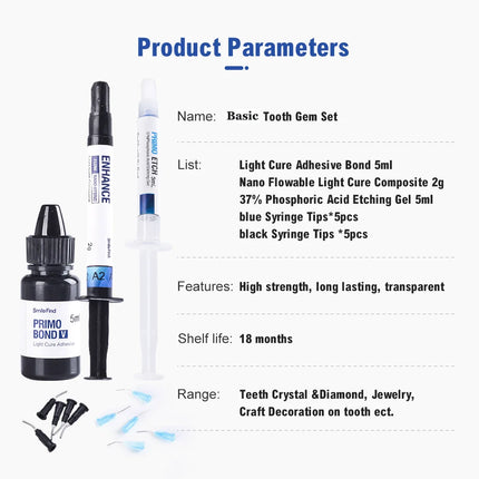 NEW Teeth Decorations 37% Acid Etching Gel Light Cure Adhesive Flowable Composite Professional Diy Crystal Jewelry Tooth Gem Kit