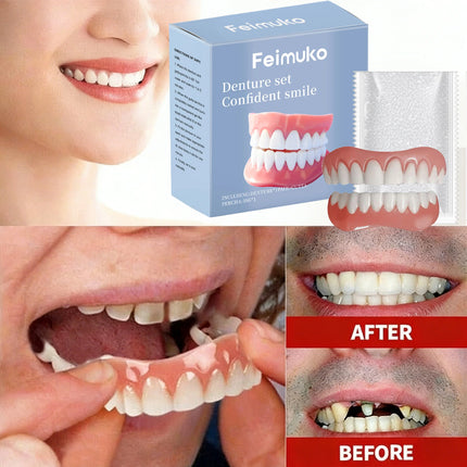 Premium Silicone Temporary Dentures Full Set Safe Perfect Fit Fake Teeth for Missing Broken Teeth,Oral Health Confidence Boost