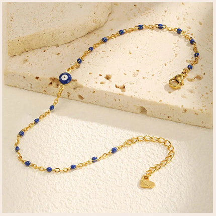 Stainless Steel Lucky Evil Eye Anklet Bracelet for Women, Blue Eye Beaded Chain Foot Anklets Summer Beach Lucky Amulet Gift