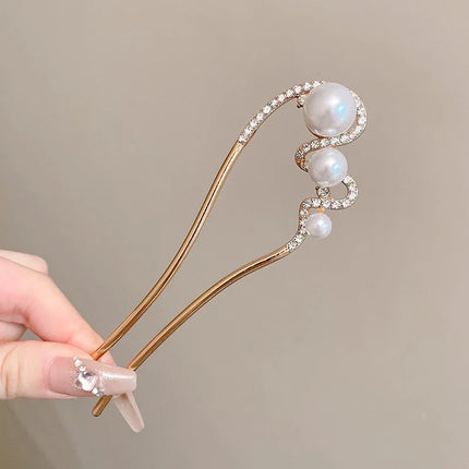 Hair Stick Alloy Bun Maker for Thick Hair Women 4-Prong U-Shape Quick Updo Tool Non-Slip Vintage Hairpin Boho Bridal Accessories